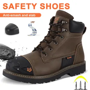 Men's Safety Work Boots Steel Toe Slip Resistant Puncture 6 Inch For Industrial Construction Safety Toe Insulated Outdoor Industrial Closed Boy Women Walking Shoes
