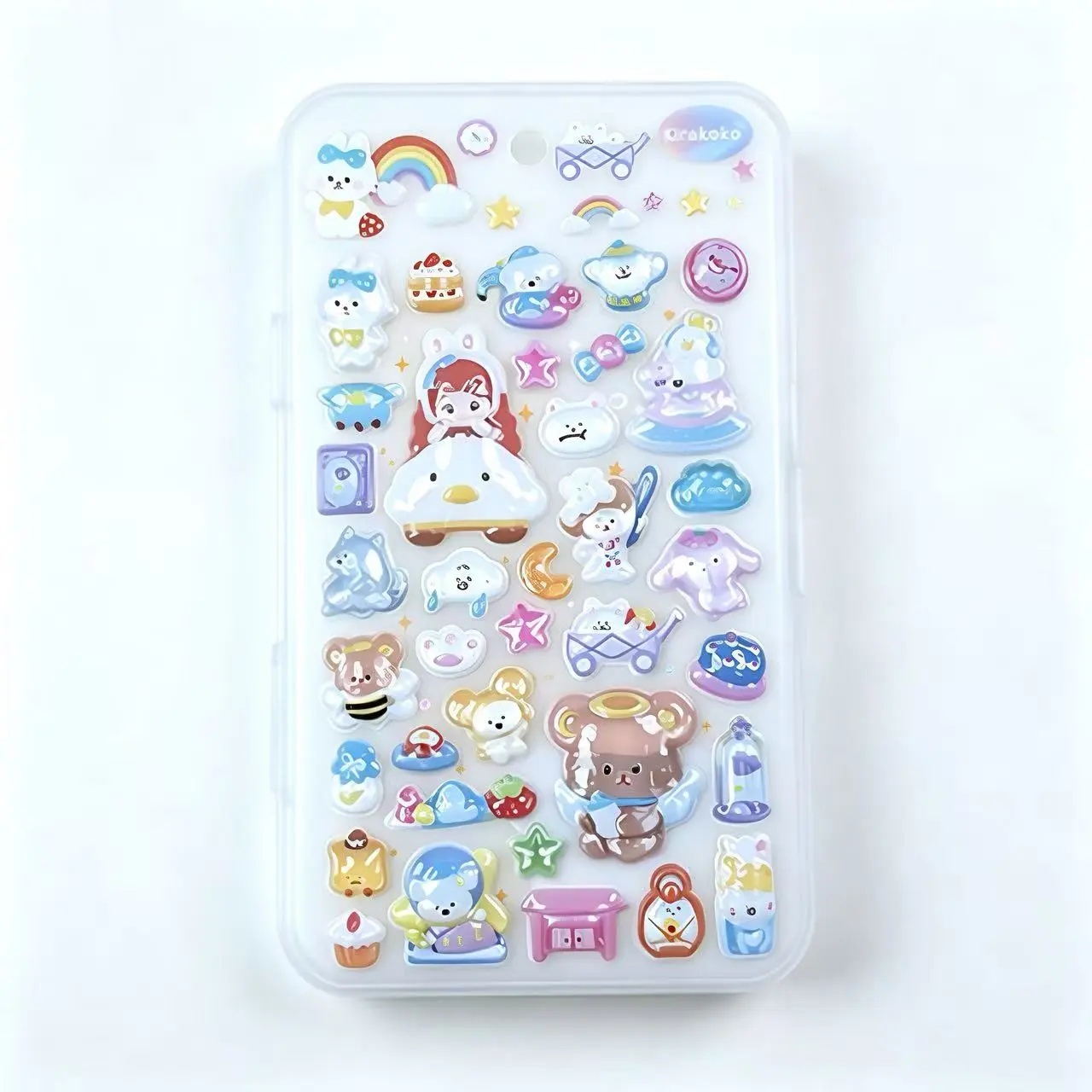Transparent Jelly Embossed Puffy Cute Stickers - Bears Bunnies Animal Character Mini Decals with Desserts, Crafts Scrapbooking DIY Decor for Pencil Case, Journal (Ins Style, Embosser Stickers for Storage Bins, Kaka Cards), Mini Stickers