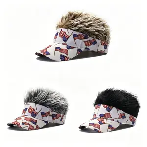 4th Of July American Flag Integrated Wig Hat For Men Women, Adjustable One-Size Red White Blue Patriotic Novelty Costume Accessory, Lightweight Funny Gag Gift Perfect For Drag Parties Holiday Gatherings