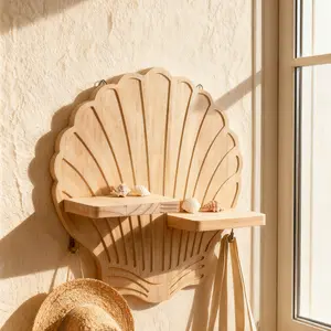 Boho Wall Decor Hanging Rack, Shell Shape Creative Storage Shelf, Wooden Craft Home Decoration Display Stand, 1pc Wall Flower Pot Holder