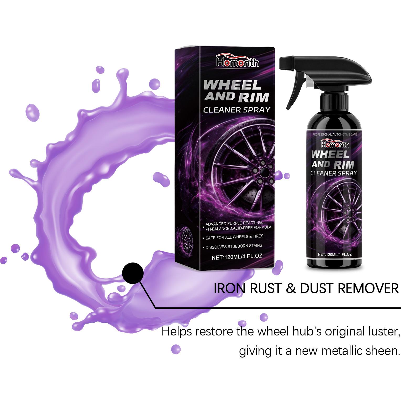 Car Wheel Hub Cleaning Spray 120ml Two Face Wheel Cleaner Acid Free Removes Brake Dust and Dirt Suitable for All Wheel Hubs and Tires
