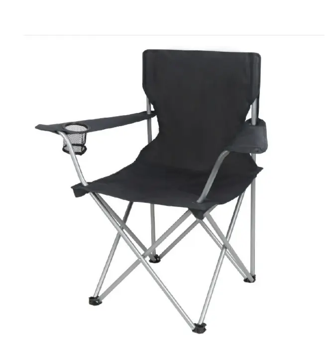 Basic Folding Camp Chair with Cup Holder Black Portable Outdoor Chair for Camping