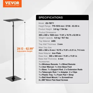 VEVOR Projector Stand, Projector Floor Stand Adjustable Height from 30.3 to 63.4 in, Projector Mount with Tray, Ideal for Outdoor Movies, Home, Office, Stage and Studio, Black