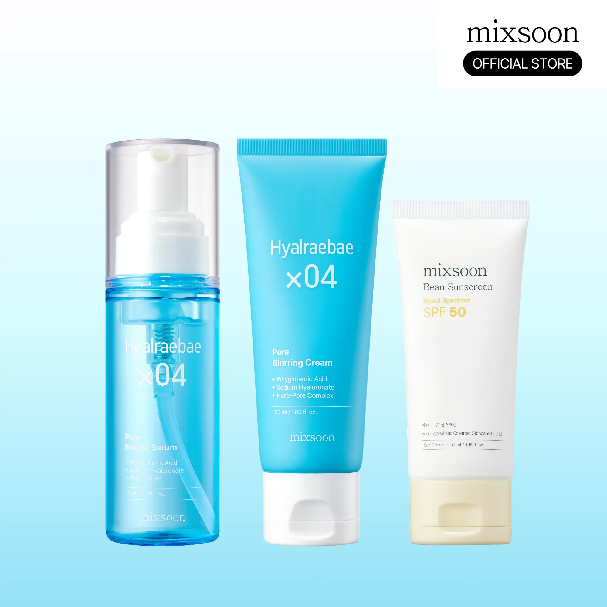 [mixsoon Official Shop] Flawless Base Prep Set - Lightweight Moisturizing Hydrating Serum, Cream & Pore-Minimizing Sunscreen with 24H Moisture Retention, PGA, Hyaluronic Acid, PHA/LHA, Centella Exosome