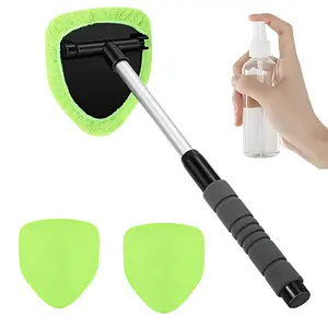 Windshield Cleaner Tool with Extendable Handle Auto Glass Wiper Kit 3 Reusable Microfiber Pads for Car Interior & Exterior GreenWand Cloth Pads Essential Car Cleaning Brushes