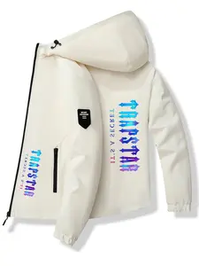Men's Fashion Jacket with Trapstar Logo, Stylish Zipper Pockets, Casual Hooded Design, Polyester Material, Spring & Fall Wear