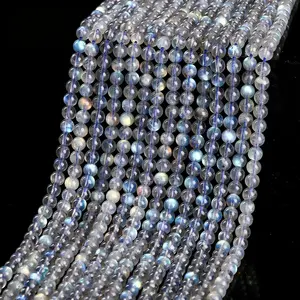 Natural Blue Labradorite Loose Beads Gemstone Smooth Round Loose Beads For DIY Jewelry Making Desig Handmade Crafts Bracelet, Necklace, Earrings AAA Quality 15.5 Inches Long, Semi Precious Stone, Spacer beads