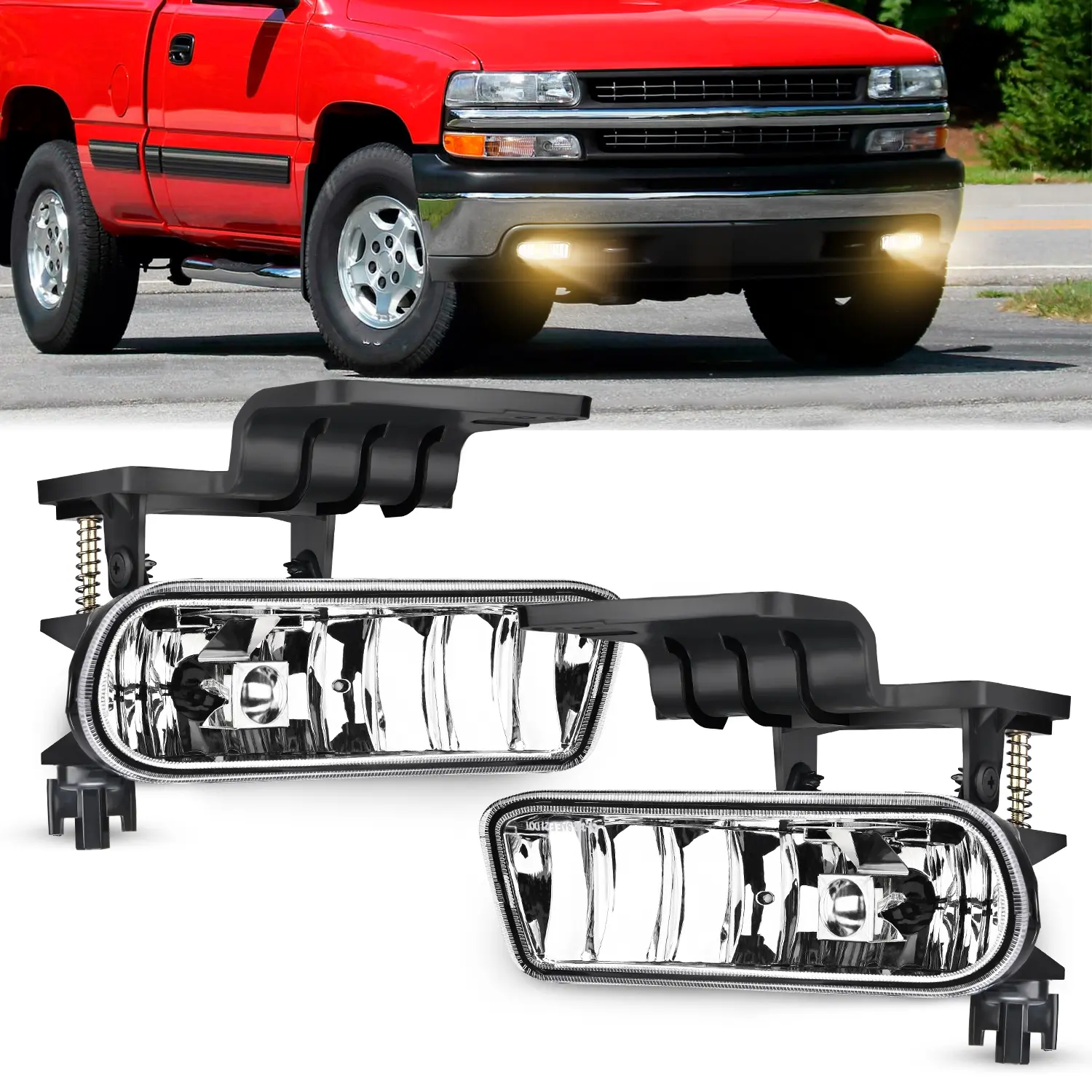 Nilight Fog Light Assembly Compatible with 1999 2000 2001 2002 Chevy Silverado 1500 2500 2001-2002 3500 2000-2006 Suburban Tahoe Clear Lens Car Accessories Vehicle, Factory Look Headlight Headlamps