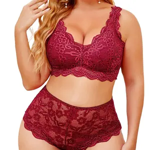 Avidlove Plus Size Lingerie Set for Women Hot Lace Halter Bralette High Waist Panty Set