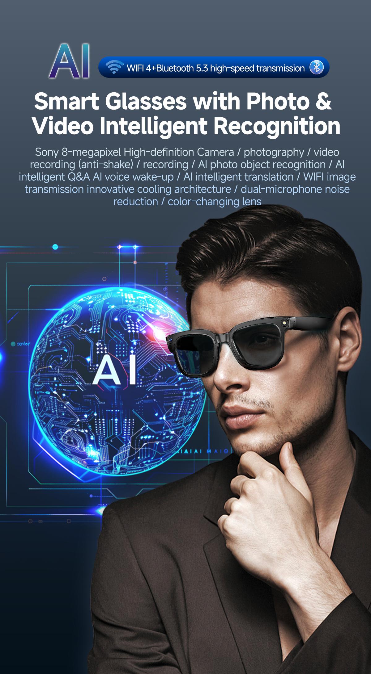 KPEP Smart AI Camera Glasses with 8MP Resolution, Button Touch Adjustment for Travel Outdoor Adventures Hands-Free Photography 160+Languages Real-Time Translation Bluetooth Wireless Wearable Video Recording Sunglasses Blue light blocking, Easter gift