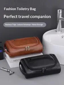 Premium PU Men's Travel Toiletry Bag Waterproof Large Capacity Portable Hand Carry Shaving Organizer Multiple Compartments Business Travel and Daily Use