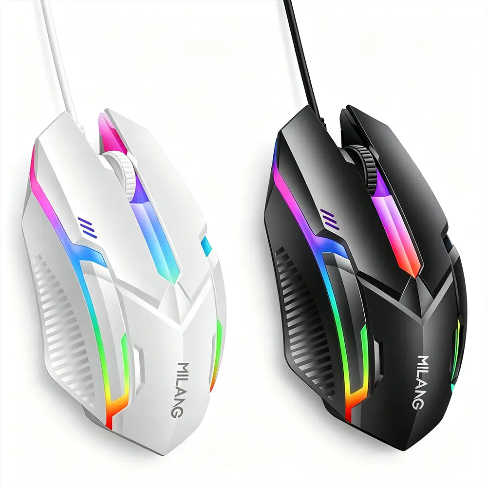 1pc Wired USB Mouse, Computer Mouse with RGB Lighting, Ergonomic Office Mouse, 3-button Wired Mouse, Laptop Desktop Gaming and Office Accessories, Black/white