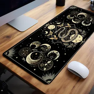 Vintage Moon & Snake Pattern Mouse Pad, 1 Count Creative Computer Desk Mat, Mouse Mat, Gaming Mouse Pad with Non-slip Rubber Base, Keyboard Mat