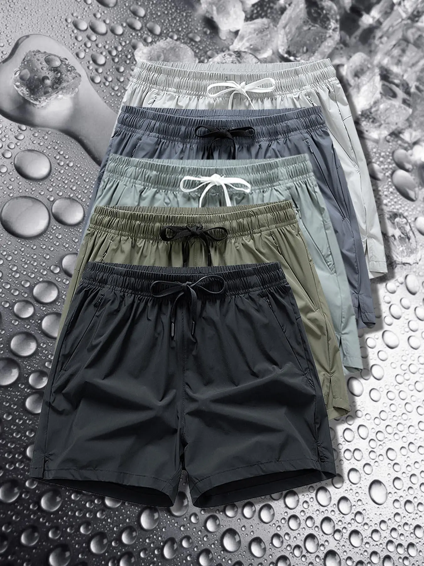 Men's Zipper Pocket  Shorts, Regular Fit Casual Drawstring Waist Shorts for Daily Outdoor Wear, Men Bottoms for All Seasons, Casual Fashionable ice silk Shorts, Breathable Athletic Shorts 92%Nylon 8%Spandex
