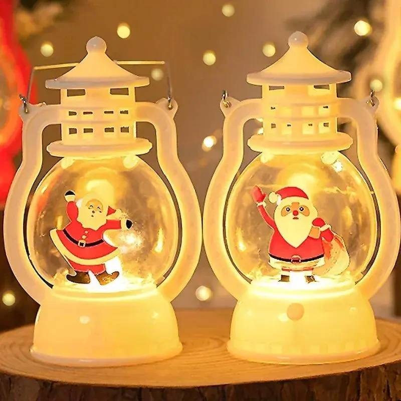 Battery-Powered Electronic LED Christmas Small Night Light - Portable Hanging Plastic Lanterns (5.8cm Bottom Diameter), Festive Home Decor Ornaments, Dry Battery Power Santa Claus Gifts for Home Furniture & Bars, Decoration