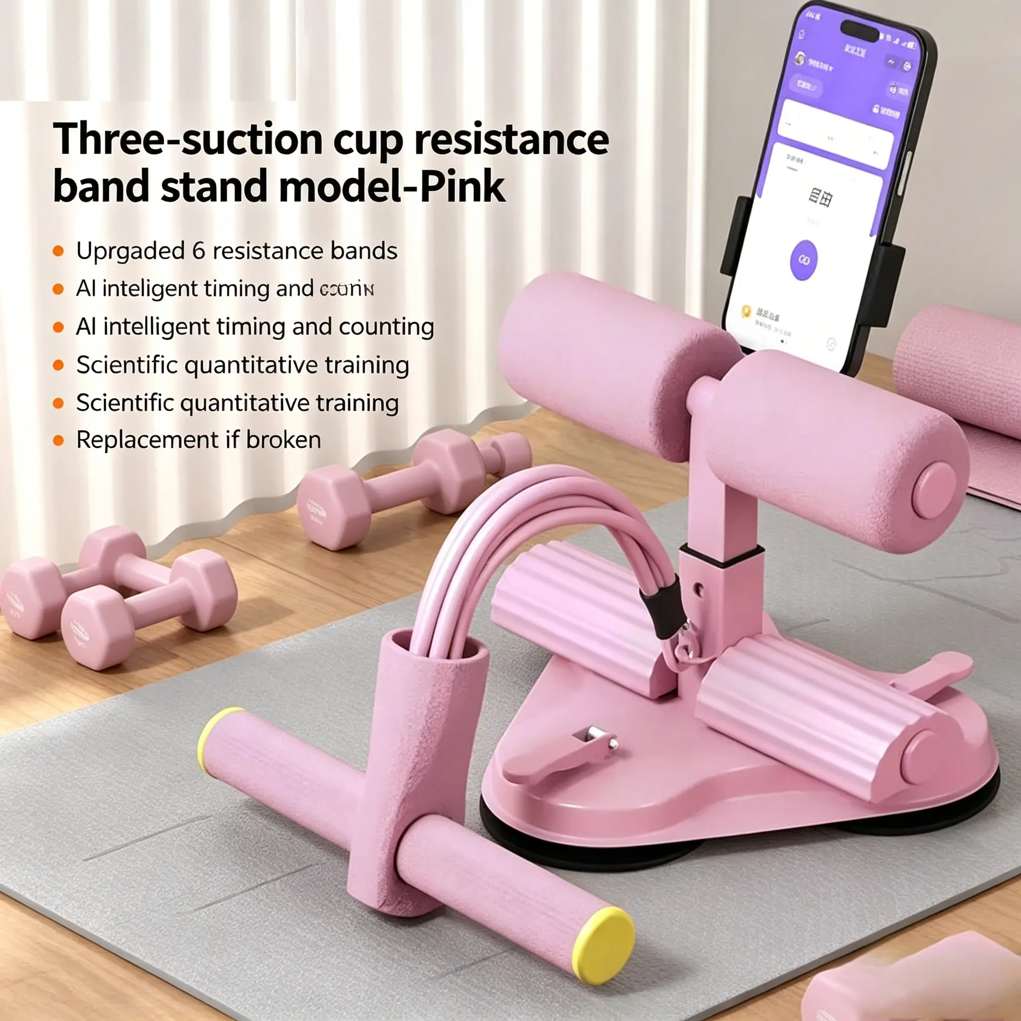 Compact Sit-Up Assistant - Space Saver Ab Training Tool with Smart AI Counter, 6-Tube Resistance Bands, Phone Holder, Thick Foam Core, Foam Rollers, Comfortable Skin-Friendly Design for Home Workouts for Flat Tummy, Improves Posture, Core Workout
