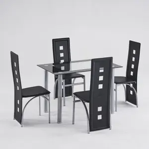 4-Piece PU Leather Dining Chair Set - Long Backrest Modern Kitchen Chairs with Black Cushion & Electroplated Legs, Square Hollow Design, Round Tube Frame