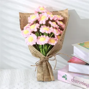 Crochet Daisy Bouquet, Artificial Flower Bouquet, Fake Flowers, Fake Bouquets, Decorative Flower for Home Decor, Perfect Gift for Birthday & Party, Fruit, Gifts For Women, Woven Crochet Bouquet