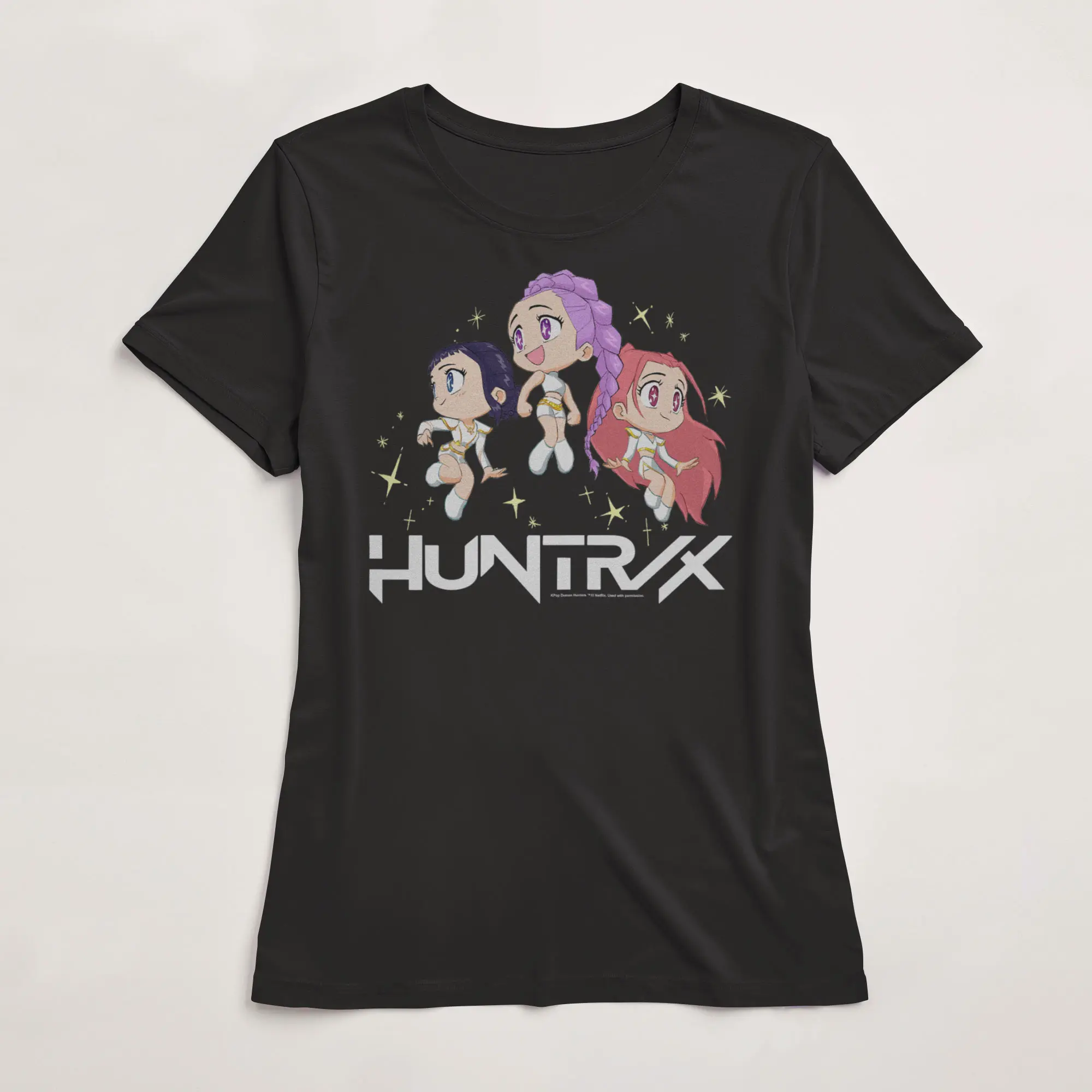 Women's Short-Sleeve KPop Demon Hunters Chibi Trio Huntrix T-Shirt, Cute Casual Streetwear for Everyday Wear