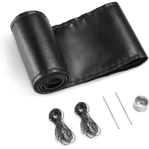 Steering Wheel Cover, Stitch On Wrap, 15 Inch Steering Wheel Wrap for   SUV Pickup Boat, DIY Sewing with  Thread, Black