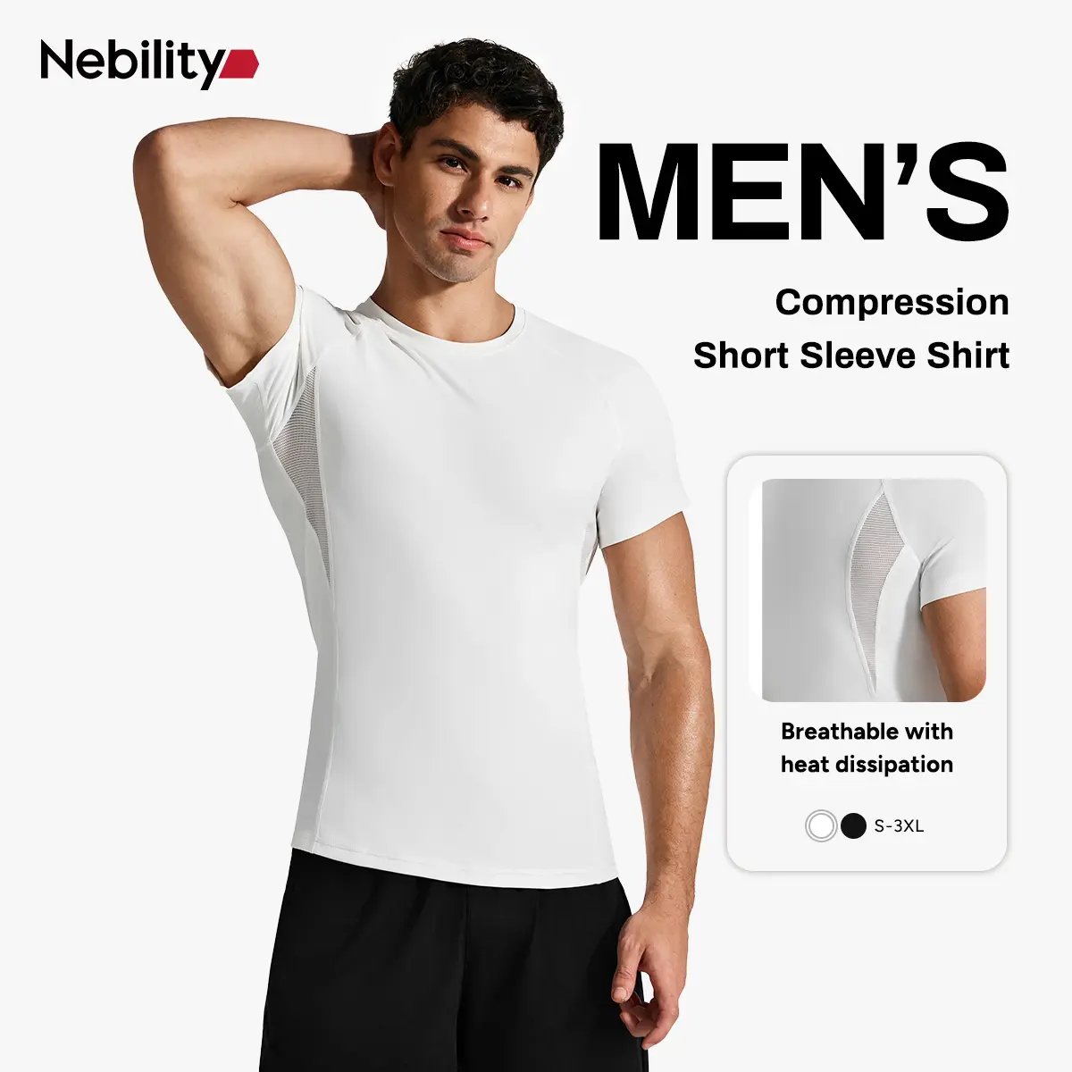 【New Arrival】Men’s Short Sleeve Compression Shirt with Breathable Mesh Panels at Underarms and Back – Lightweight Stretch Athletic Performance T-Shirt for Gym, Training, Running and Daily Active Wear，fathersdaygift