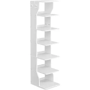 7-Tier Vertical Shoe Rack, Shoe Organizer with, Slim Corner Shelf,-Saving for Entryway and Bedroom, White ULBS200T14