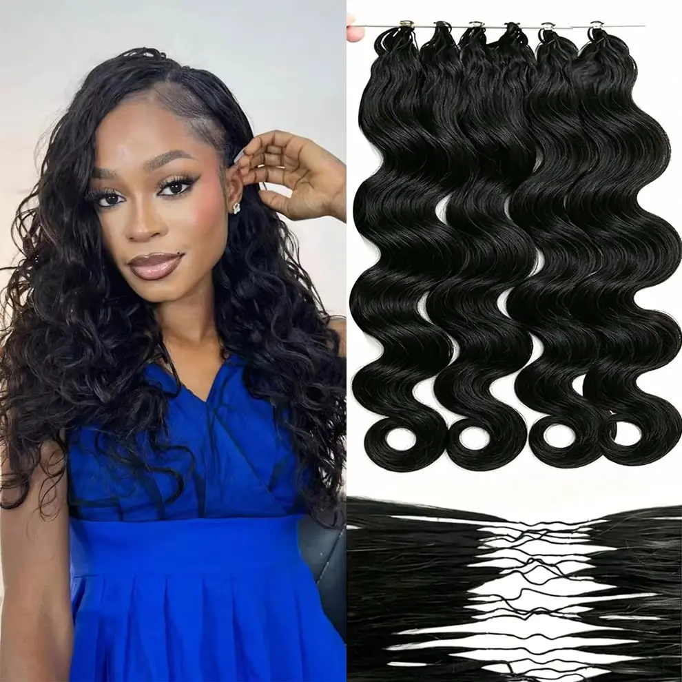 Bling Hair Body Wave Crochet Human Hair Knotless Invisible Crochet Human Hair Extensions 50g/pack Feather Line Crochet Braiding Hair For Women Kinky Curly Burmese Curly Miracle Knots Crochet Human Hair