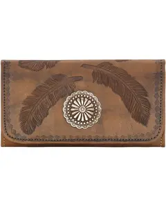 American West Women's Women'S Tri-Fold Sacred Bird Feather Wallet - 7583282