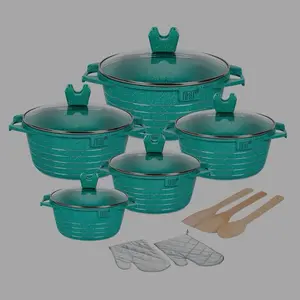 Cookware Set with 5 Pots 2 Spoons 2 Oven Mitts and 2 Trivets for Versatile Cooking