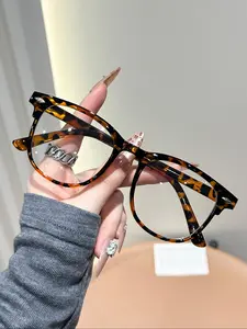 Unisex Fashion Leopard Pattern Round Square Frame Glasses, Casual Plastic Eyewear for All Seasons, Versatile Daily Wear Accessories, Fashionable Frames Glasses