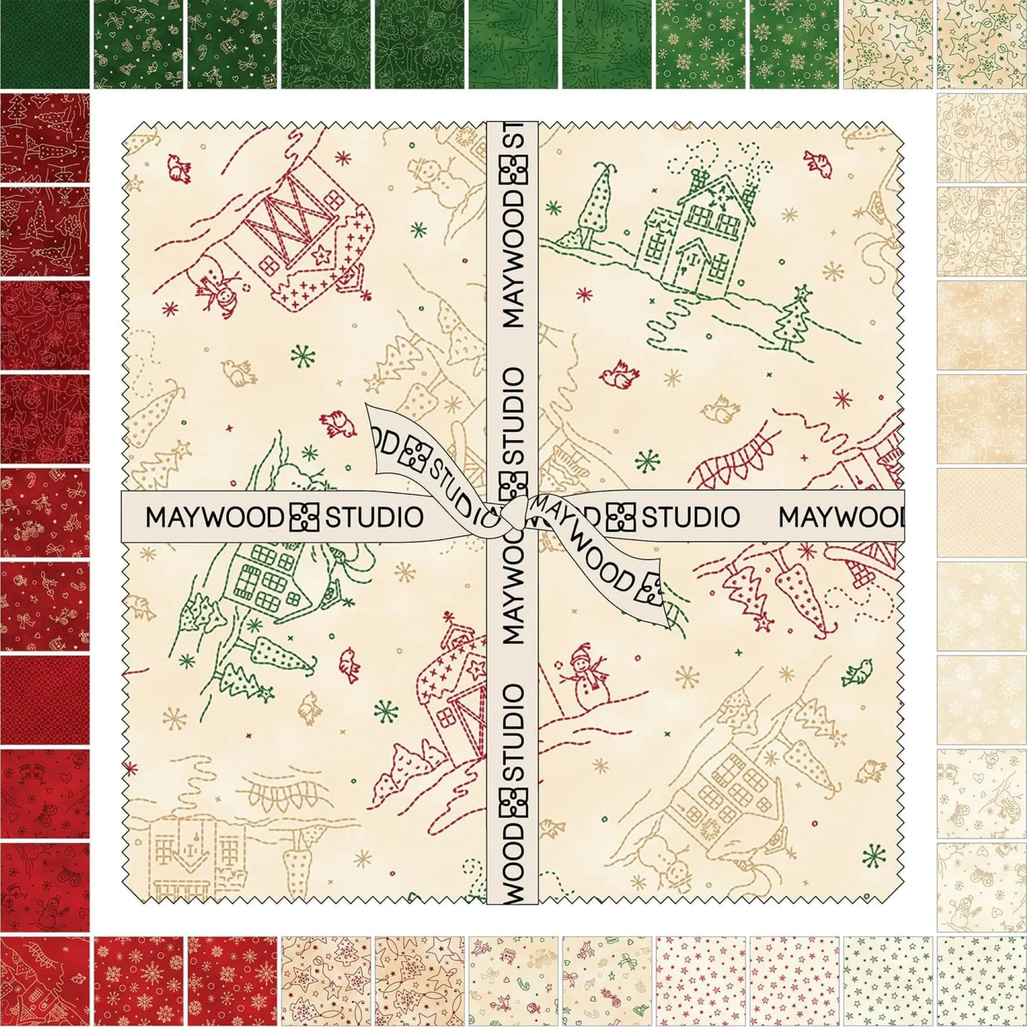 Christmastime 10" Precut Fabric Squares | Maywood Studio 42 Piece Quilting Cotton Bundle