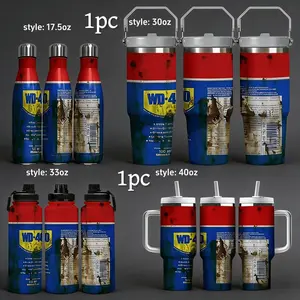 1pc 17.5/30/40oz Portable Stainless Steel Insulated Mug Traveler Tumbler & Flask, Insulated Travel Drinkware, featuring WD-40's red & blue color scheme, Serve hot & cold drinks, Outdoor camping Great for Garage, Workshop, Auto Shop, Unique Gift for Dad