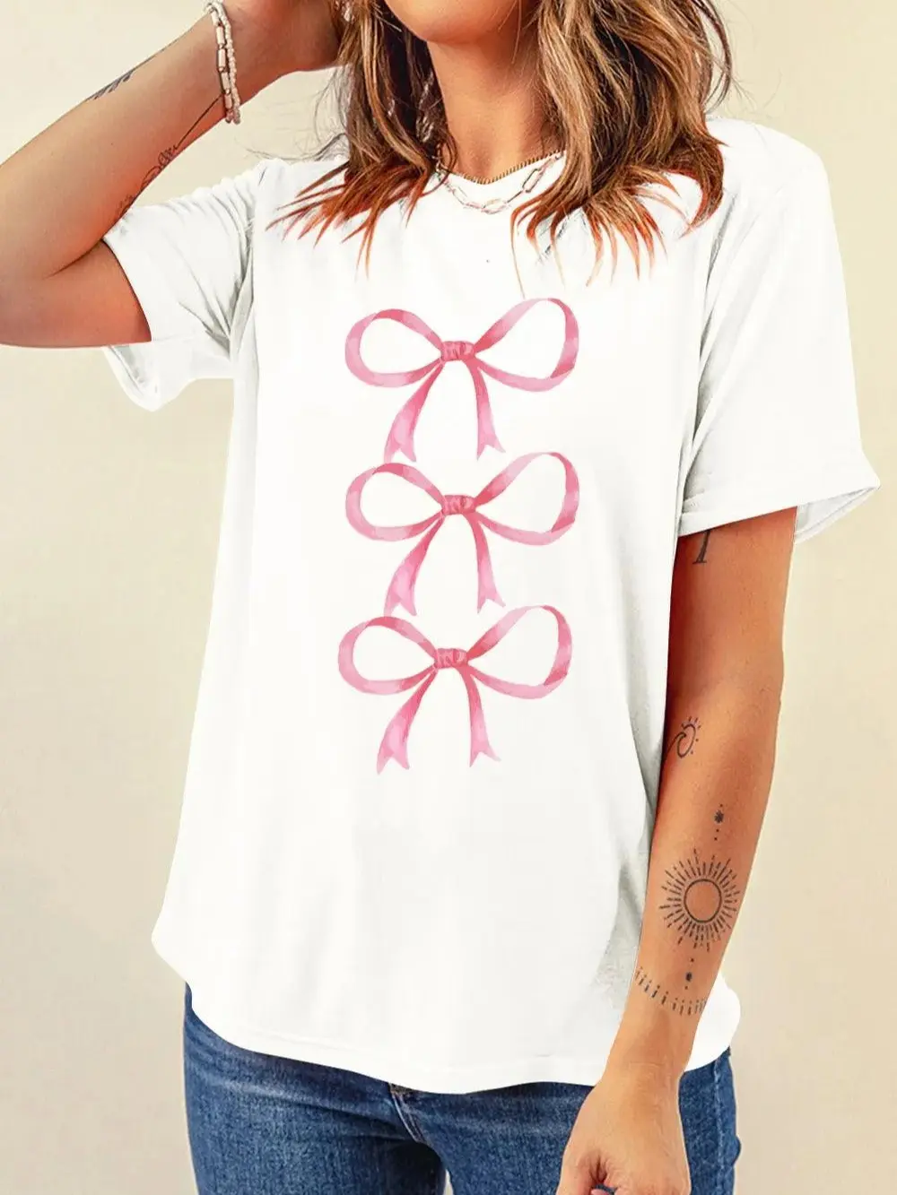 Bow Shirts for Women Pink Bow Shirt Bowknot T-Shirt Cute Girly Aesthetic Tee Tops Casual Elegance