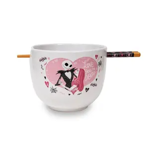 Disney The Nightmare Before Christmas Jack and Sally Ramen Bowl With Chopsticks