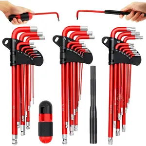 30-Piece Long Arm Ball End L-Hex & Torx Key Set with Grip Handle, Ultimate Hex Key Wrench Set with T-Handle and Extension Bars, SAE 1/16" to 3/8", Metric 1.5mm to 10mm, Torx T10 to T50, Socket Combination Tool