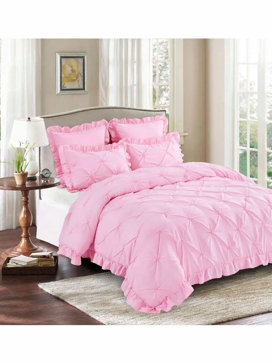 5 Piece Romantic Princess Pintuck Comforter Set - 100% Brushed Microfiber Bedding Set With Ruffle Design - All Season Use Bed In A Bag