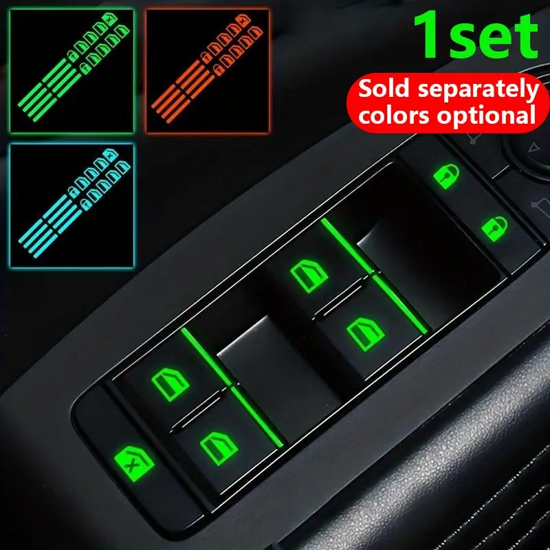 Universal Car Window Button Glow Stickers Set, Fluorescent Blue Function Buttons Decals, Automotive Interior Accessories, Sticker For Cars