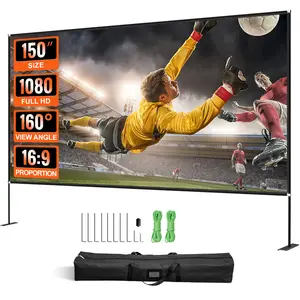 VEVOR Projector Screen with Stand 150inch Portable Movie Screen 16:9 4K HD Wide Angle Outdoor Projector Screen Stand Easy Assembly with Storage Bag for Home Theater Office Outdoor Use Accessories
