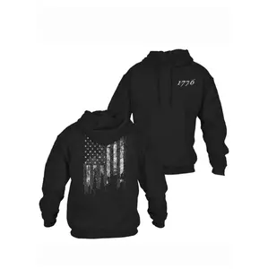 Patriotic 1776 American Flag Design Mens Black Hoodie With Defend Theme