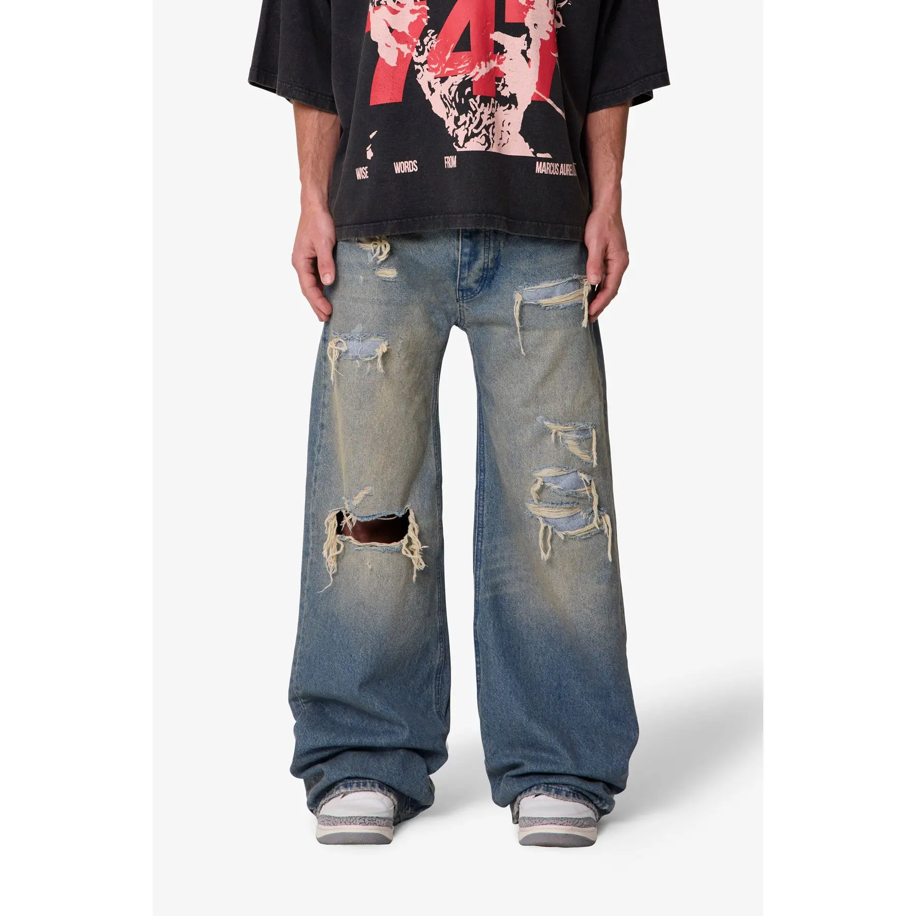 mnml Ultra Wide Distressed Denim - Blue