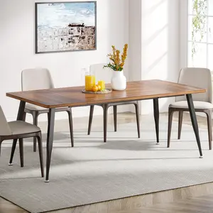 Tribesigns Large Dining Table 70.9 Inch for 6 to 8, Industrial Kitchen Furniture with Metal Legs, Modern Faux Wood for Dining Room, Rustic Brown/Black