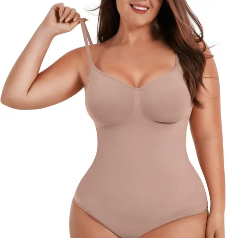 Soo slick Women's Tummy Control Seamless Shapewear Bodysuit - Adjustable Straps, Soft Smooth Comfortable Fabric, Sculpting Compression Fit, Minimalist Basic Underwear Top