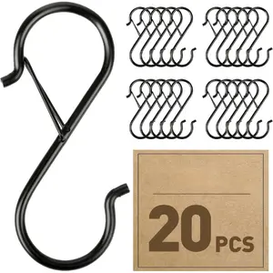 20 Pcs S Hooks for Hanging Heavy Duty, 3.5-inch Heavy Duty Metal S Hook with Safety Buckle, Suitable for 0.5 inch Rods, S Hook for Hanging Plants, Closet, Kitchen Utensil, Pot, Pan, Bags