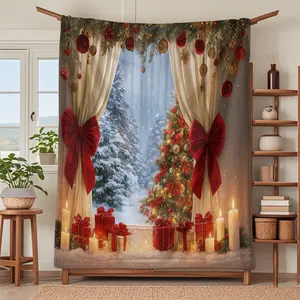 Christmas Snow Scene Gift Blanket, Soft Knitted Fabric Multi-Size Warm Blanket, Home Decor, Comfortable Fashion Design, All Seasons Use