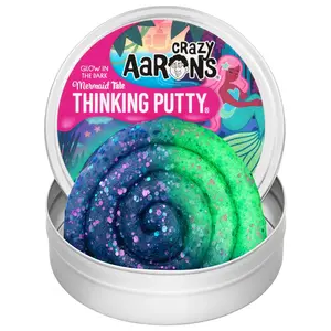 Mermaid Tale Glow in the Dark Putty by Crazy - Stretchable - Tearable - Bouncy - Fidget Toy - Green Aura Glow - Tin Packaging
