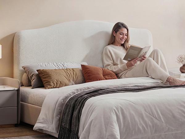 Pinmoco Upholstered Headboard for Bed, Height Adjustable and Memory Foam Arc-shaped Head Board【Headboard Only】