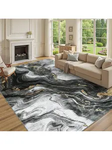 Modern Abstract Art Area Rug - Polyester Fiber, Machine-Washable, Non-Slip Low-Pile, Bold Bright Art-Inspired Artwork Stain-Resistant Soft Accent Carpet for Bedroom, Living Room Indoor Use, Abstract Area Rugs, Art-Inspired Area Rugs