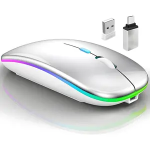 Wireless Bluetooth Mouse for MacBook Air/Mac/Pro/Laptop/Computer/PC,Rechargeable Dual Mode Switch Mouse Bluetooth 5.2/3.0 and 2.4GHz USB Receiver (Silver)