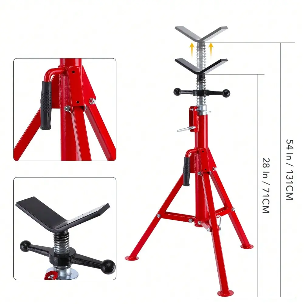 Gaomon Heavy-Duty V-Head Adjustable Pipe Jack Stand - Industrial Welding Foldable Work Tool, 27-52 in Height, 1/8"-12" Pipe Support, 2500lb Capacity, Quick-Fold Steel Tripod Base, Rust-Resistant, Portable