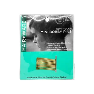 HairWare Blonde Rubberized Mini Bobby Pins, 12-Count Hair Tools for Hair Styling